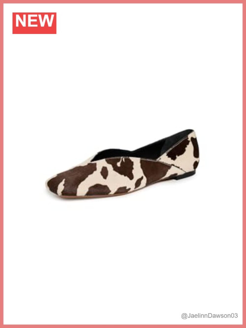 Women's Cow Print Calf Hair Ballet Flats Square Toe Slip On